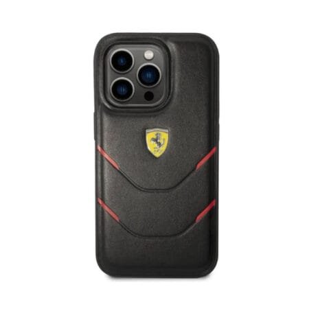 Ferrari -PU Leather Case Hot Stamp Contrasted Lines iPhone 14 Pro Max - Black