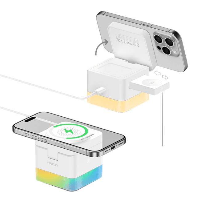 Recci RCW-46 4 in 1 Wireless Charger - White - Image 5